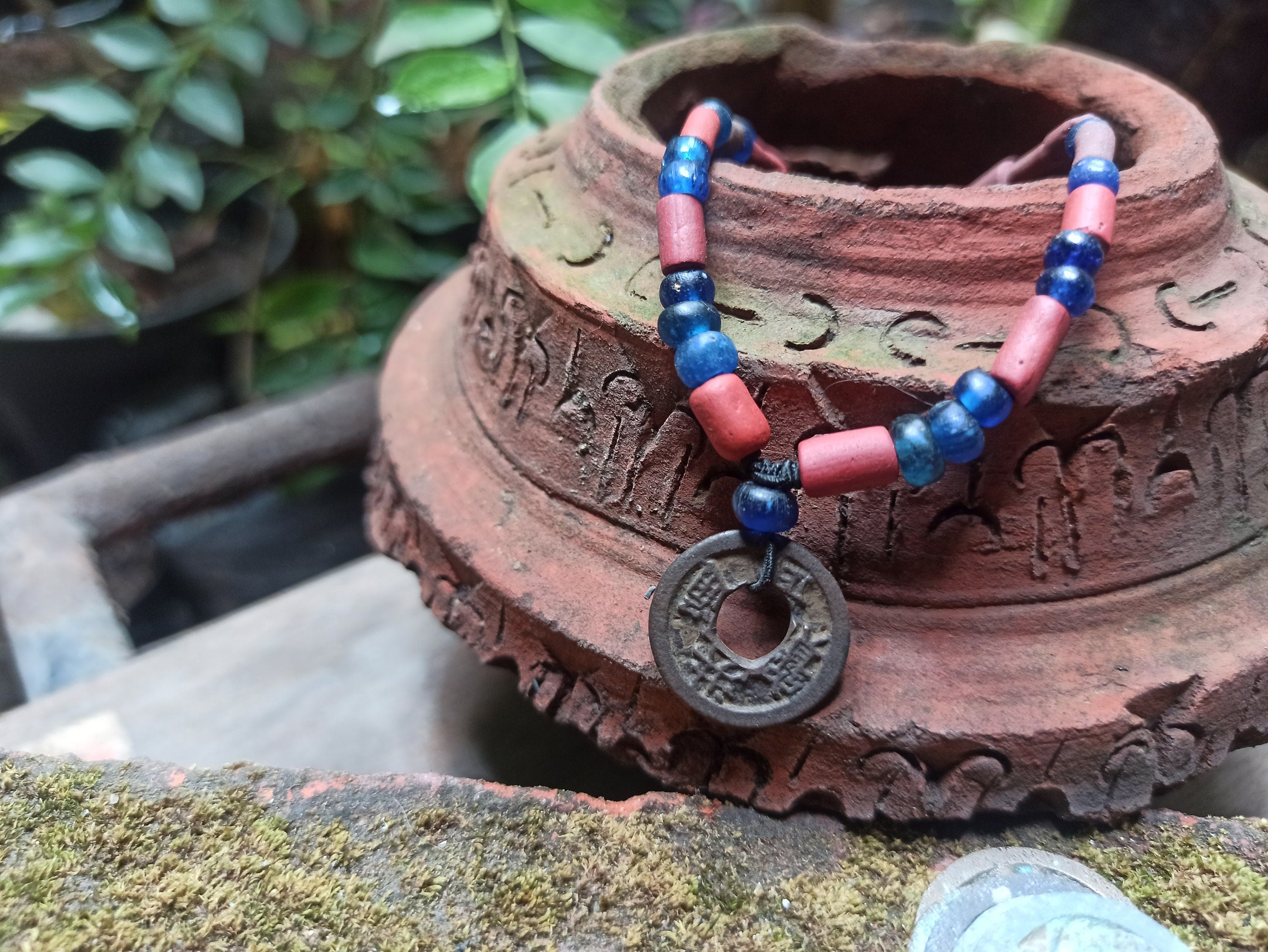 Terracotta Beads Bracelet with HongWu TongBao Coin - Indonesian Artifact Jewelry