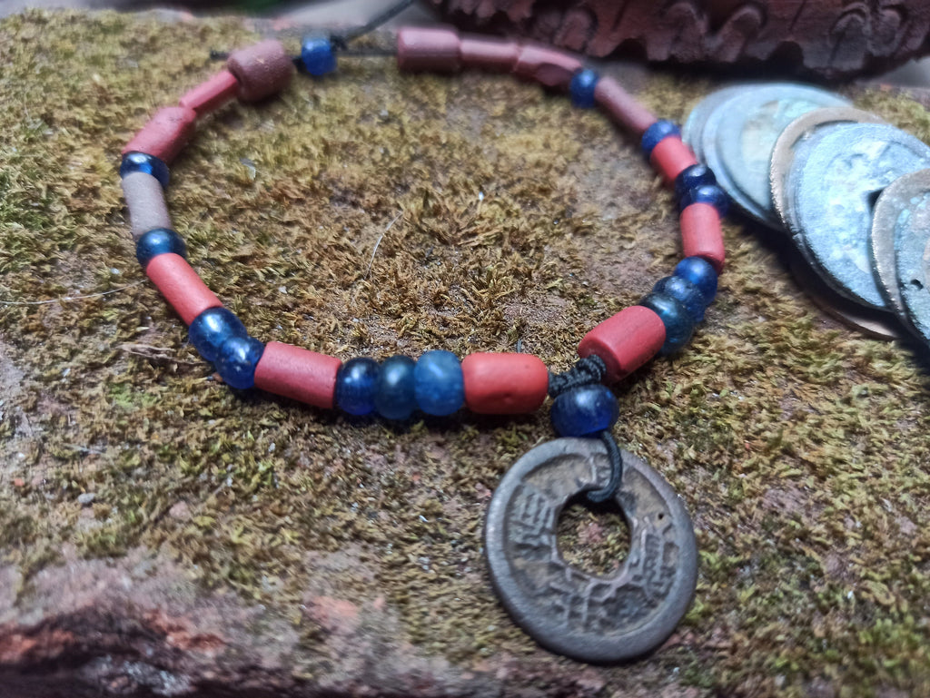 Terracotta Beads Bracelet with HongWu TongBao Coin - Indonesian Artifact Jewelry