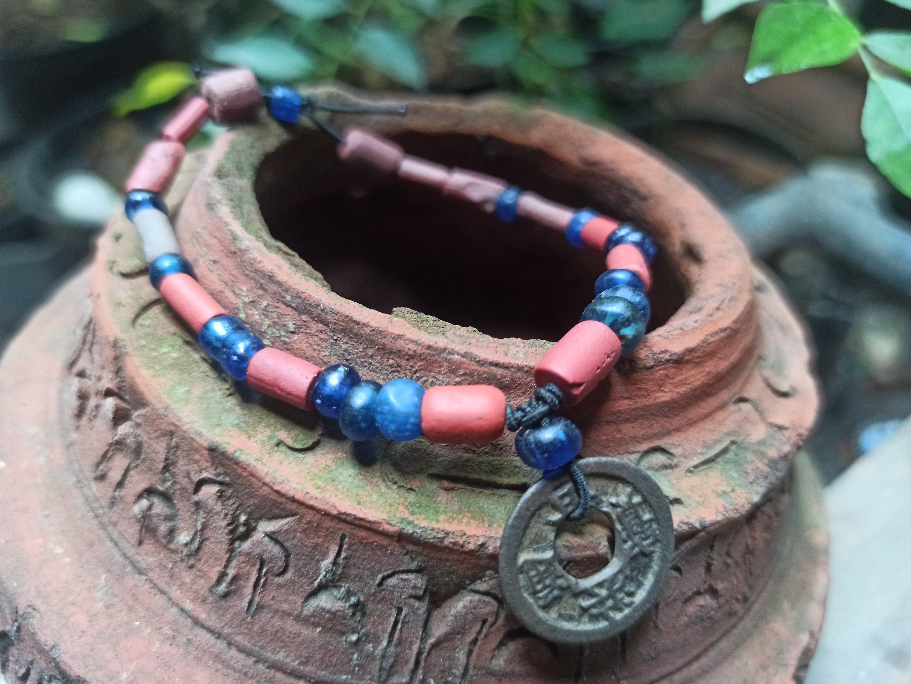Terracotta Beads Bracelet with HongWu TongBao Coin - Indonesian Artifact Jewelry