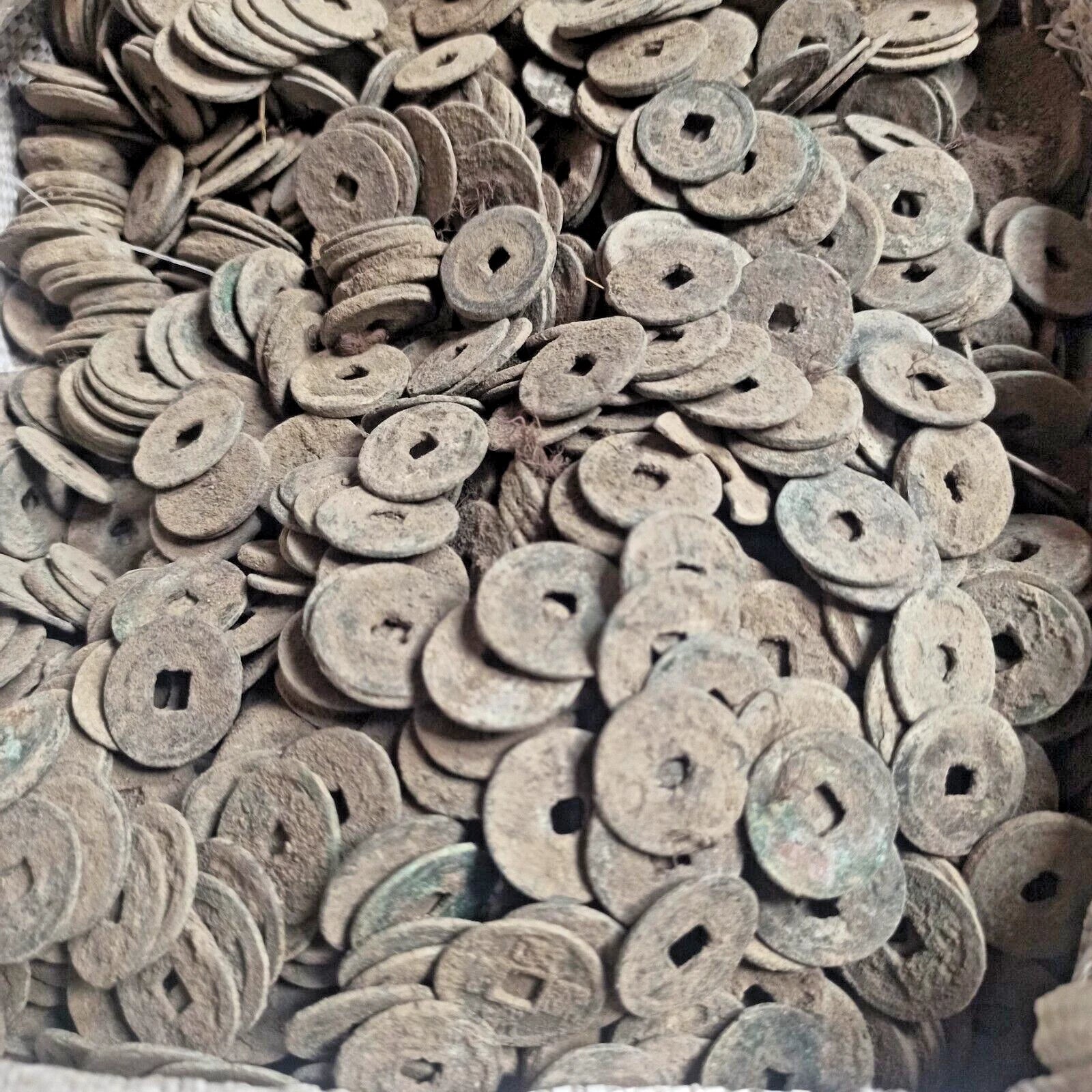 a bag of Chinese coins 